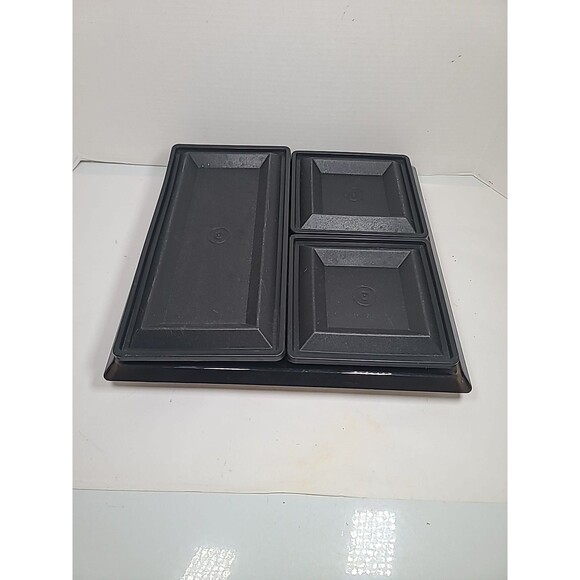 Complete Vintage Tupperware 1385 Smoke Black 7 PC Get Together Buffet Tray - Picture 4 of 12
